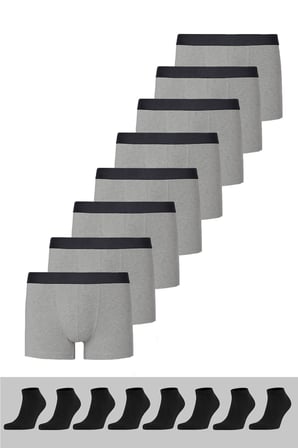 Erkek 8 Çorap + 8 Boxer Pamuklu Likralı Ekonomik Paket