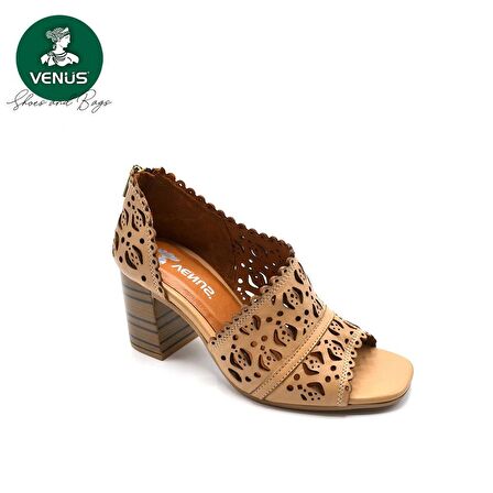 VENÜS 2108511Y TOPUK FERMUARLI DELİKLİ DERİ KADIN SANDALET