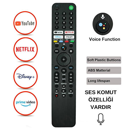SONY YOUTUBE NETFLİX DİSNEP PRİME VİDEO SES KOMUTLU TUŞLU  RMF-TX520U LCD LED TV KUMANDASI