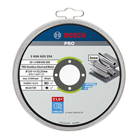 Bosch SDInox Rapido Kesme Diski 115 x 1 x 22,23 mm 10'lu Paket