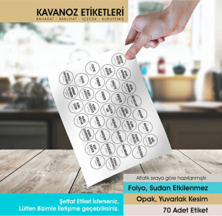 Beyaz Yuvarlak Kesim Baharat, Bakliyat Etiket Modeli V2 - 4cm - 70 Adet Folyo Sticker