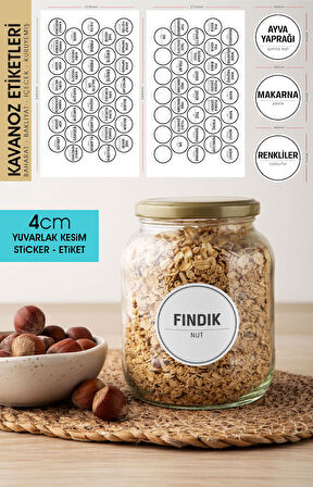 Beyaz Yuvarlak Kesim Baharat, Bakliyat Etiket Modeli V2 - 4cm - 70 Adet Folyo Sticker