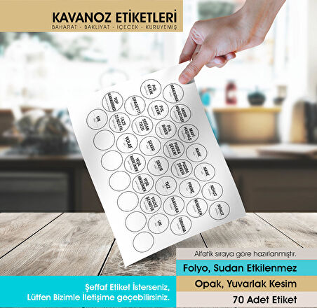 Beyaz Yuvarlak Kesim Baharat, Bakliyat Etiket Modeli V2 - 3cm - 70 Adet Folyo Sticker