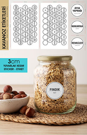 Beyaz Yuvarlak Kesim Baharat, Bakliyat Etiket Modeli V2 - 3cm - 70 Adet Folyo Sticker