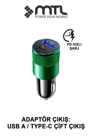 Araç Şarj Aleti Çakmaklık 38W Lightning |Type-C + USB Çift Portlu - Qualcomm QC 4.0 Desteği MT-A1834