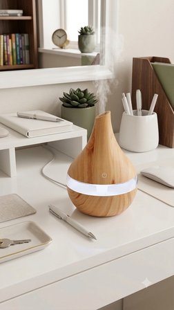 Ahşap Desenli Ultrasonik Mini Usb Hava Nemlendirici & Oda Kokusu Difüzörü Bej