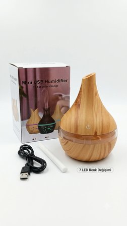 Ahşap Desenli Ultrasonik Mini Usb Hava Nemlendirici & Oda Kokusu Difüzörü Bej