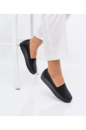 Kadın Siyah Tam Ortopedik Hakiki Deri Taban Ayakkabı