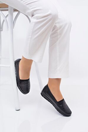 Kadın Siyah Tam Ortopedik Hakiki Deri Taban Ayakkabı