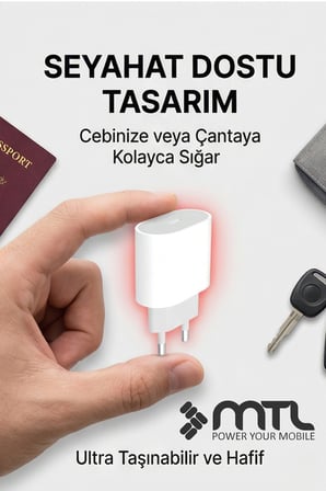20W PD QC 4.0 Destekli Type-C Çıkışlı Hızlı Şarj Adaptörü MT1715