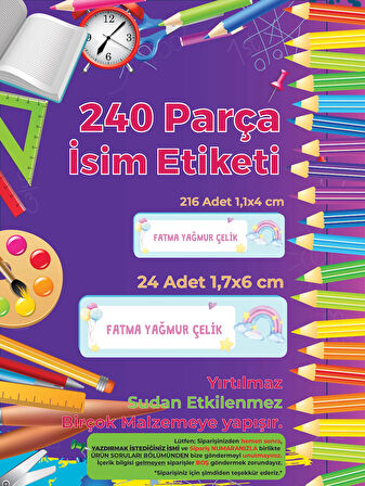Okul Etiketi, Kalem Defter Etiketi, Gökkuşağı Etiketi - 240 Adet Folyo Sticker