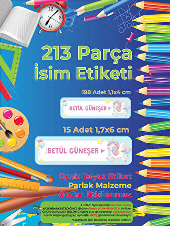 Okul Etiketi Kalem Defter Etiketi, Unicorn - 213 Adet Opak Sticker