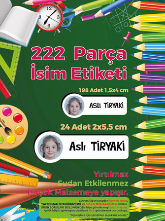 Resimli Okul Etiketi, Kalem Defter Etiketi, Resimli - 222 Adet Folyo Etiket