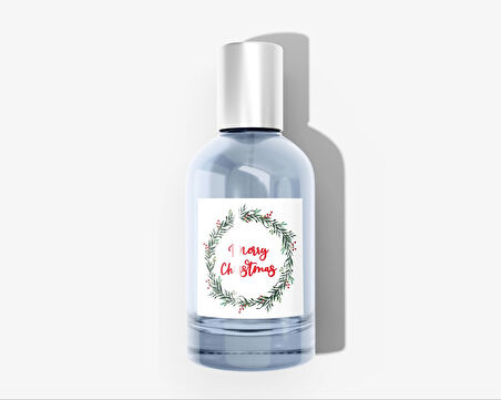 Yılbaşı Çelenk Etiket - 2 , Merry Christmas, 5 Cm - 50 Adet Folyo Sticker