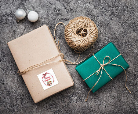 Yılbaşı Etiket Tavşanlı-1, Merry Christmas, 4 Cm-55 Adet Folyo Sticker