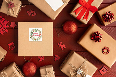 Yılbaşı Etiket Ayıcıklı-1, Merry Christmas, 4 Cm-55 Adet Folyo Sticker