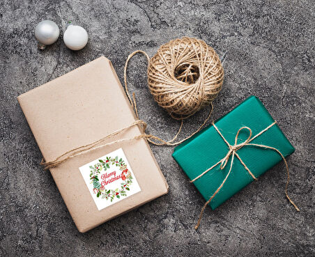 Yılbaşı Etiket Ayıcıklı-1, Merry Christmas, 5 Cm-50 Adet Folyo Sticker