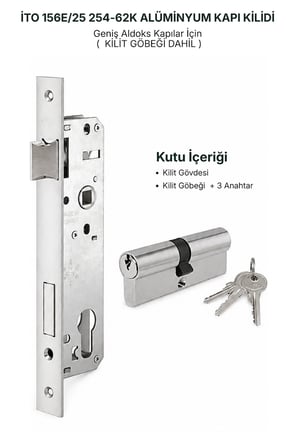İto 156E 25 mm C60 Alüminyum Kapı Kilidi + 62 mm Silindir Kilit Göbeği Takımı