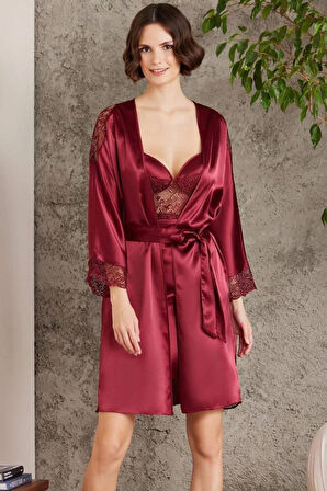 Pierre Cardin Saten Gecelik Sabahlık Pijama Takım Şort Takım 6'lı Gelin Çeyiz Seti - 6000