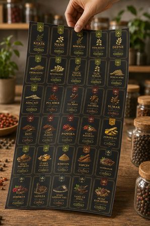57 Çeşit Premium Baharat Etiketi Seti | Suya Dayanıklı Folyo Kavanoz Sticker
