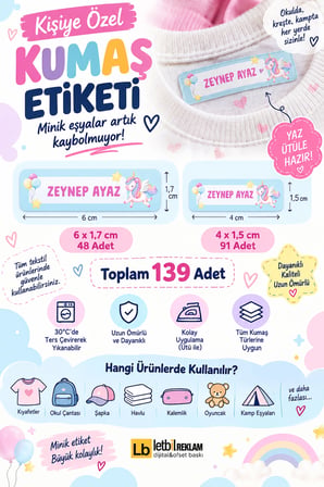 Okul Etiketi, Kişiye Özel Kumaş Etiketi, Unicorn Etiketi - 139 Adet
