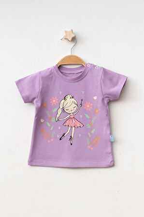 Balerin Baskılı Kız Bebek Tişört 2010