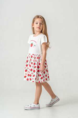 Çilek Baskılı Kız Çocuk Elbise 50973