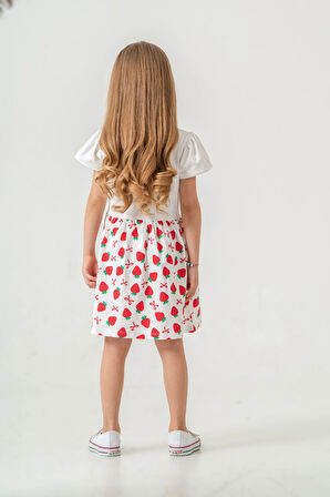 Çilek Baskılı Kız Çocuk Elbise 50973