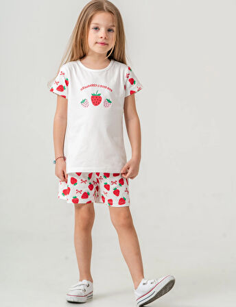 Çilek Baskılı Kız Çocuk Şortlu Takım 50360