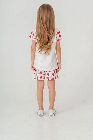 Çilek Baskılı Kız Çocuk Şortlu Takım 50360
