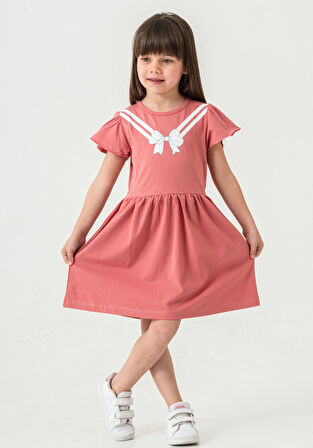 Fiyonk Baskılı Kız Çocuk Elbise 50971
