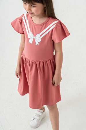 Fiyonk Baskılı Kız Çocuk Elbise 50971