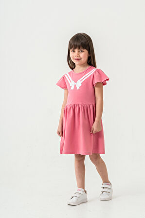 Fiyonk Baskılı Kız Çocuk Elbise 50971