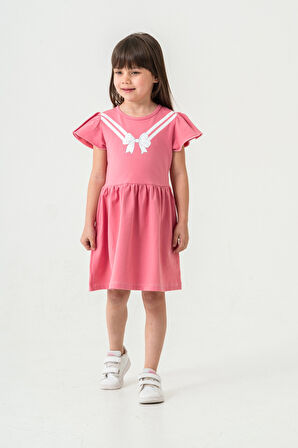 Fiyonk Baskılı Kız Çocuk Elbise 50971