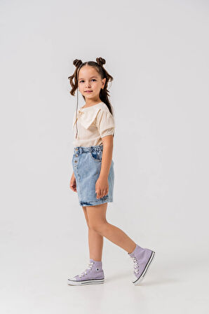 Yakalı Kot Etekli Kız Çocuk Takım 2540