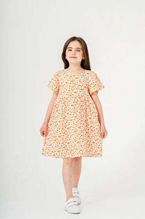 Çiçek Desnli Kız Çocuk Müslin Elbise 3802