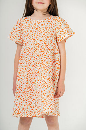 Çiçek Desnli Kız Çocuk Müslin Elbise 3802