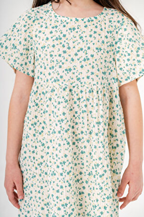 Çiçek Desnli Kız Çocuk Müslin Elbise 3802