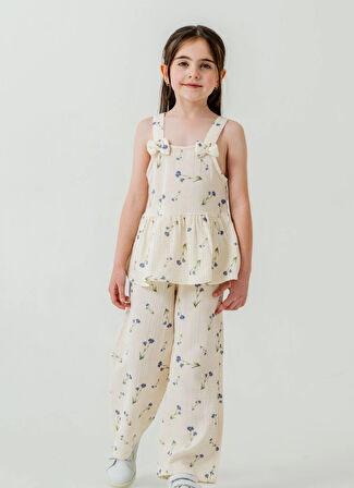 Çiçek Desenli Kız Çocuk Müslin Takım 3817