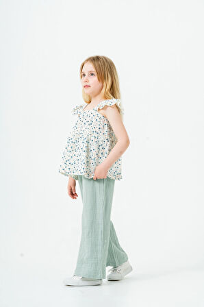 Çiçek Nakışlı Kız Çocuk Müslin Takım 3815