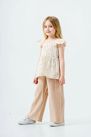 Çiçek Nakışlı Kız Çocuk Müslin Takım 3815