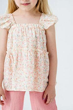 Çiçek Nakışlı Kız Çocuk Müslin Takım 3815