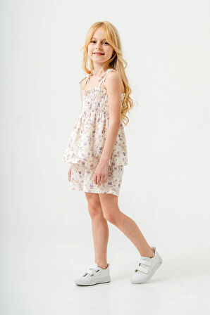 Çiçek Desenli İnce Askılı Kız Çocuk Takım 3818