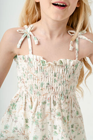 Çiçek Desenli İnce Askılı Kız Çocuk Takım 3818