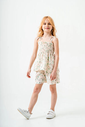 Çiçek Desenli İnce Askılı Kız Çocuk Takım 3818