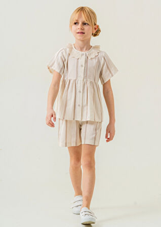 Yaka Detaylı Kız Çocuk Takım 3825