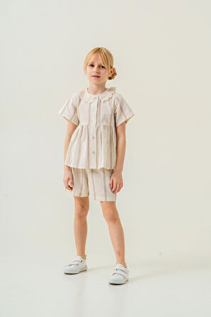 Yaka Detaylı Kız Çocuk Takım 3825