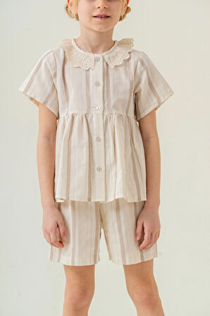 Yaka Detaylı Kız Çocuk Takım 3825