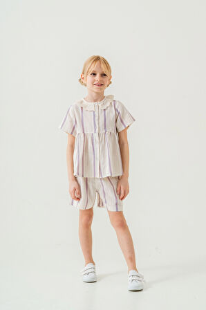 Yaka Detaylı Kız Çocuk Takım 3825