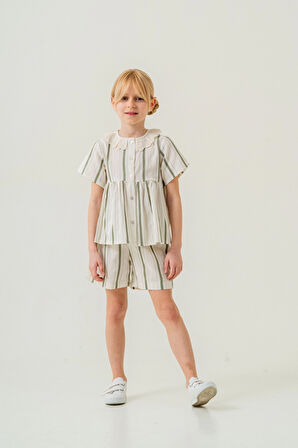 Yaka Detaylı Kız Çocuk Takım 3825